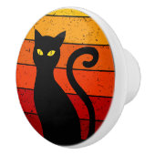 ヴィンテージレトロサンセットハロウィンブラックキャットI セラミックノブ (右)
