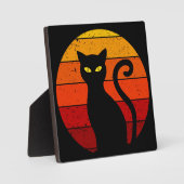 ヴィンテージレトロサンセットハロウィンブラックキャットI フォトプラーク (正面)
