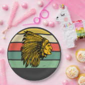 ヴィンテージレトロサンセット先住民アメリカングラフィック ペーパープレート (パーティー)