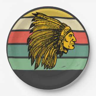 ヴィンテージレトロサンセット先住民アメリカングラフィック ペーパープレート