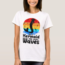 ヴィンテージレトロサンセットBe A Mermaid Make Waves Tシャツ