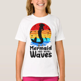 ヴィンテージレトロサンセットBe A Mermaid Make Waves Tシャツ