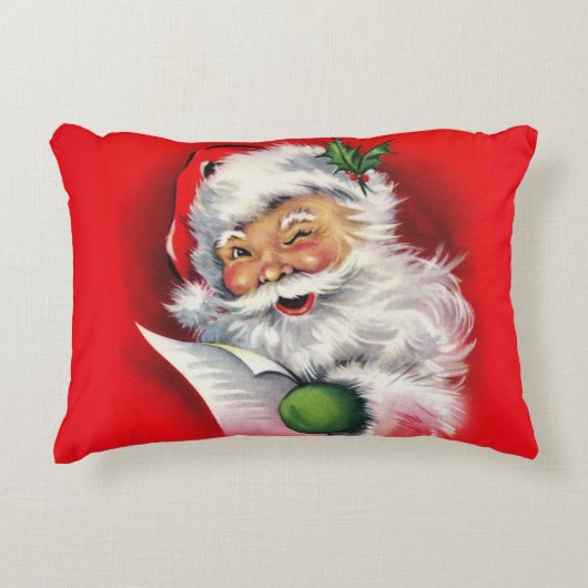 ヴィンテージレトロサンタとリストクリスマス アクセントクッション (正面)
