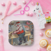 ヴィンテージレトロサンタのクリスマストイワークショップ ペーパープレート (パーティー)