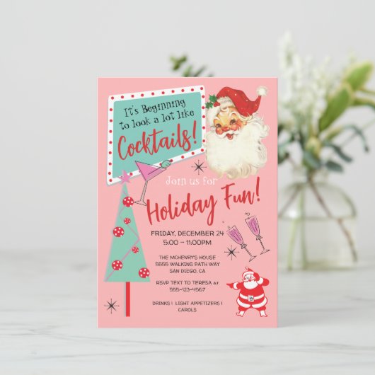 ヴィンテージレトロサンタクリスマスカクテルパーティー 招待状 (スタンド正面)