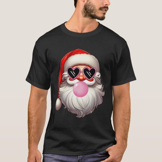 ヴィンテージレトロサンタクリスマスバブルガムピンクソン Tシャツ (正面)
