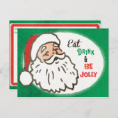 ヴィンテージレトロサンタクリスマスホリデーパーティ招待状 ポストカード (正面/裏面)