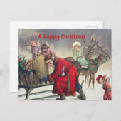 ヴィンテージレトロサンタクロースとクリスマスエンジェル シーズンポストカード (正面/裏面)