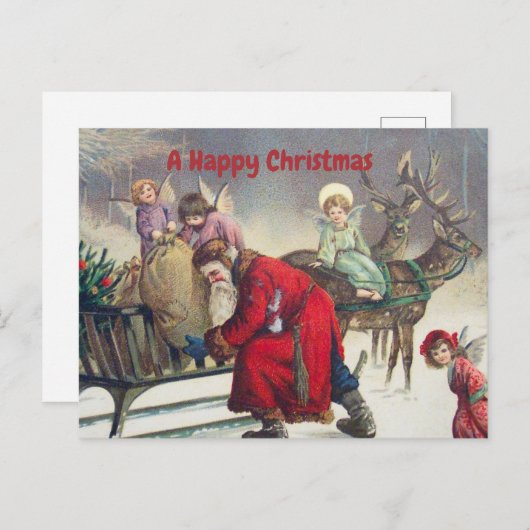 ヴィンテージレトロサンタクロースとクリスマスエンジェル シーズンポストカード (正面/裏面)
