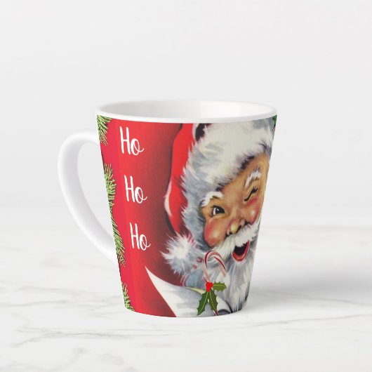 ヴィンテージレトロサンタクロースとクリスマスツリー カフェラテマグ (左アングル)