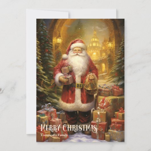 ヴィンテージレトロサンタクロースとクリスマスプレゼント シーズンカード (正面)
