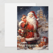 ヴィンテージレトロサンタクロースとクリスマスプレゼント シーズンカード (正面/裏面)