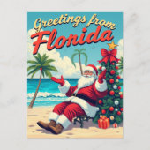 ヴィンテージレトロサンタクロースアットザビーチ – フロリダ シーズンポストカード (正面)