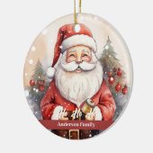 ヴィンテージレトロサンタクロースウォーターカラーイラストレーション セラミックオーナメント (左)