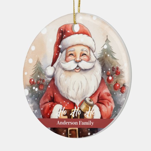 ヴィンテージレトロサンタクロースウォーターカラーイラストレーション セラミックオーナメント (左)