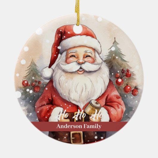 ヴィンテージレトロサンタクロースウォーターカラーイラストレーション セラミックオーナメント (裏面)