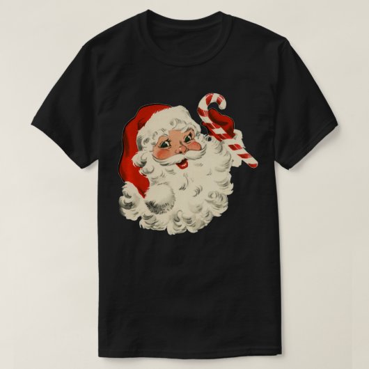 ヴィンテージレトロサンタクロースキャンディケインクリスマスホール Tシャツ (デザイン正面)