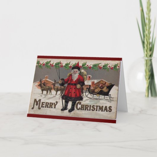 ヴィンテージレトロサンタクロースクリスマスアート シーズンカード (正面)