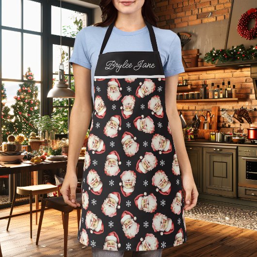 ヴィンテージレトロサンタクロースブラックパーソナライズされた エプロン
