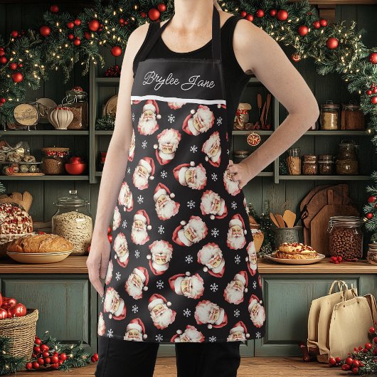ヴィンテージレトロサンタクロースブラックパーソナライズされた エプロン