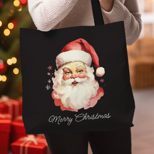 ヴィンテージレトロサンタクロースブラックメリークリスマス トートバッグ