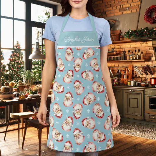 ヴィンテージレトロサンタクロースブルーパーソナライズされた エプロン