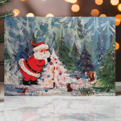 ヴィンテージレトロサンタクロース森林動物クリスマス シーズンカード