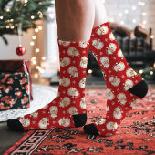 ヴィンテージレトロサンタクロース赤クリスマスパターン ソックス