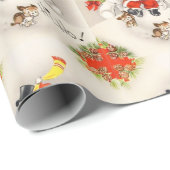 ヴィンテージレトロサンタクロース2雪だるまかわいい子犬 ラッピングペーパー (ロールコーナー)