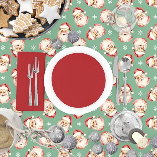 ヴィンテージレトロサンタグリーンクリスマス テーブルクロス