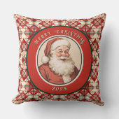 ヴィンテージレトロサンタホリデーパターン クッション (正面)