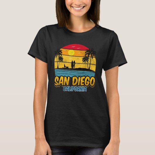 ヴィンテージレトロサンディエゴカリフォルニアビーチサーフビーチ Tシャツ (正面)