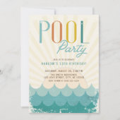 ヴィンテージレトロサン&ウェイズプールパーティー誕生日 招待状 (正面)