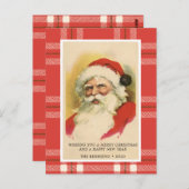 ヴィンテージレトロサン | Red Plaidクリスマスカード ポストカード (正面/裏面)