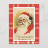 ヴィンテージレトロサン | Red Plaidクリスマスカード ポストカード (正面)