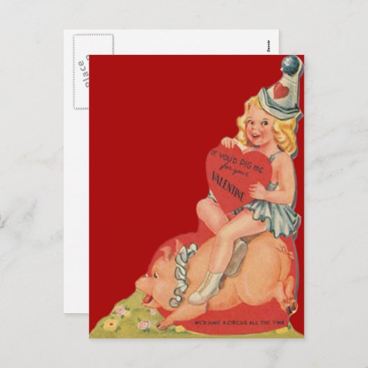 ヴィンテージレトロサーカスガールバレンタインカード シーズンポストカード (正面/裏面)