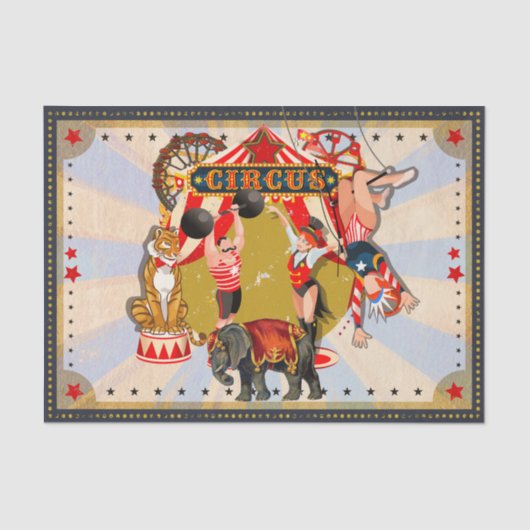 ヴィンテージレトロサーカスバースデーパーティーカスタムアンティーク 薄葉紙 (正面)