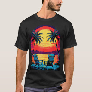 ヴィンテージレトロサーフィンサンセットカラフルサマーバカット Tシャツ