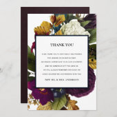 ヴィンテージレトロシックブルゴーニュ秋結婚フローラ サンキューカード (正面/裏面)
