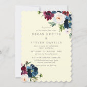 ヴィンテージレトロシャンパンブルゴーニュフローラ結婚ズ 招待状 (正面)