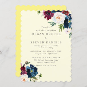 ヴィンテージレトロシャンパンブルゴーニュフローラ結婚ズ 招待状