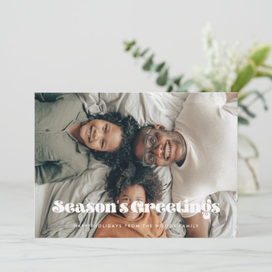 ヴィンテージレトロシーズンの挨拶フォトクリスマス シーズンカード (スタンド正面)