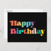 ヴィンテージレトロスクリプカラフルトハッピーバースデー ポストカード (正面/裏面)