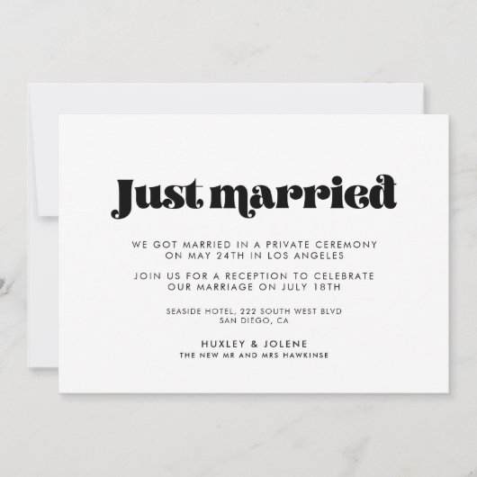 ヴィンテージレトロスクリプトたった今結婚しましたの発表 招待状 (正面)