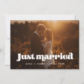 ヴィンテージレトロスクリプトたった今結婚しましたフォトカード 案内状 (正面)