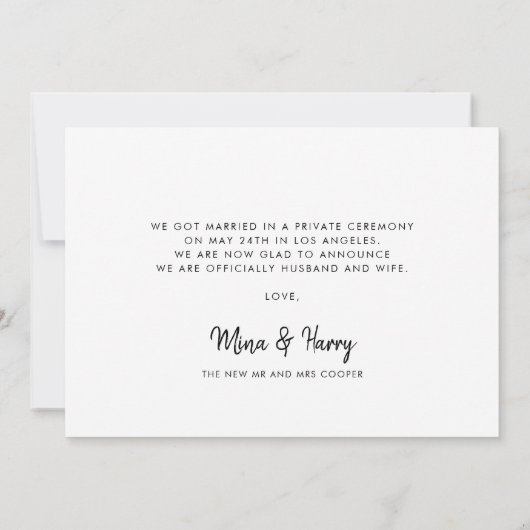 ヴィンテージレトロスクリプトたった今結婚しましたフォトカード 案内状 (裏面)