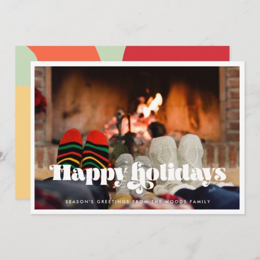 ヴィンテージレトロスクリプトハッピーホリデーズフォト シーズンカード (正面/裏面)