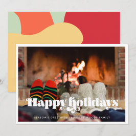 ヴィンテージレトロスクリプトハッピーホリデーズフォト シーズンカード