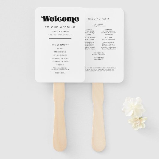 ヴィンテージレトロスクリプトプログラム&ウェディングパーティー ハンドファン (正面&裏面)