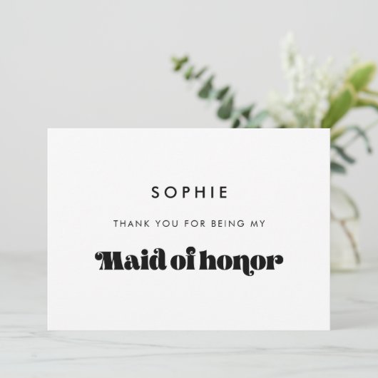 ヴィンテージレトロスクリプトメイド・オブ・オーナー（花嫁付き添い人）サンキューカード 招待状 (スタンド正面)